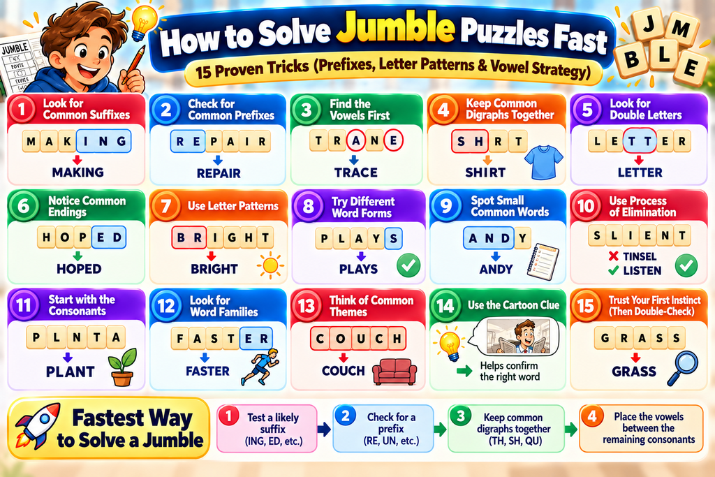 How to solve jumble puzzles fast: GINADRE unscrambled into READ plus ING to make READING